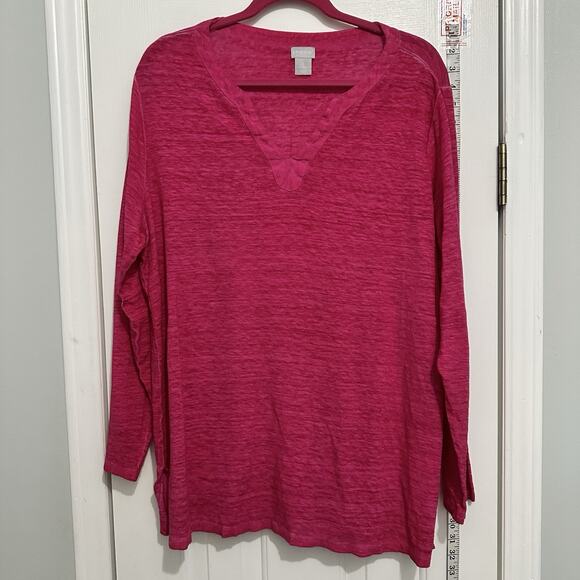 Chico’s Linen Pink Top Blouse womens size XL 3 Long Sleeve Summer Casual - Picture 1 of 6